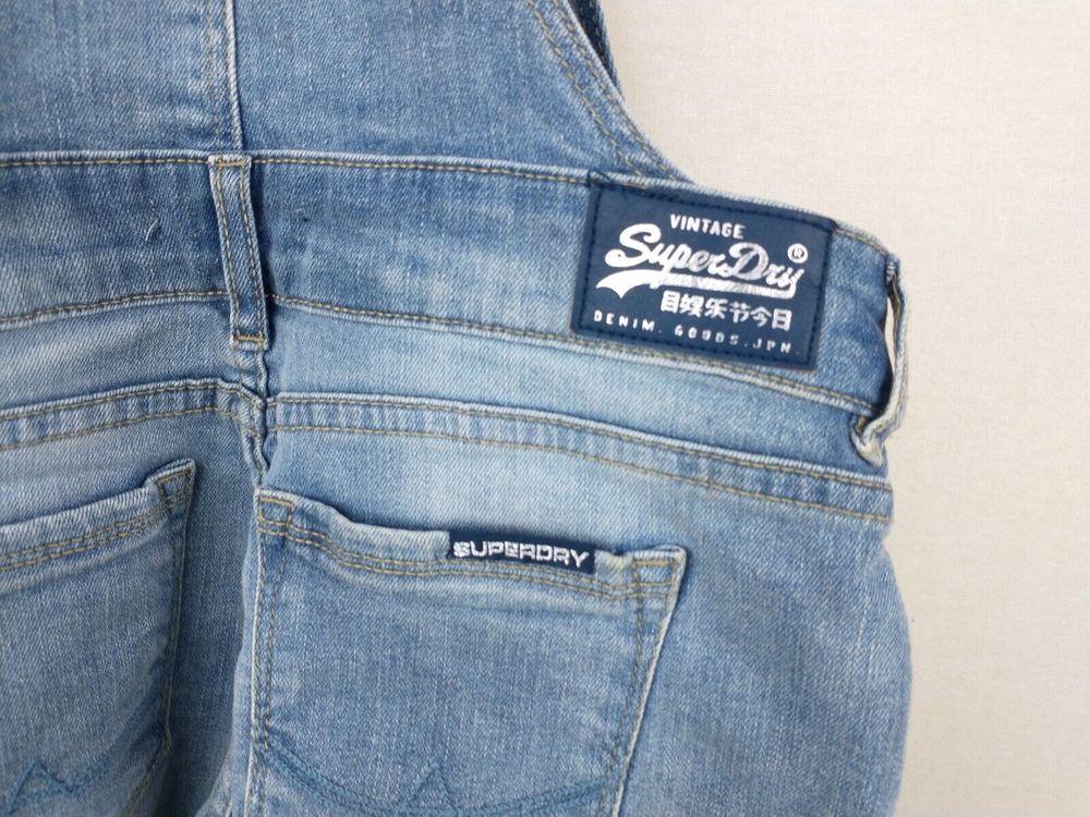 Vintage Superdry Blue Denim Pixie Dungarees Shorts Size XS - Picture 9 of 14